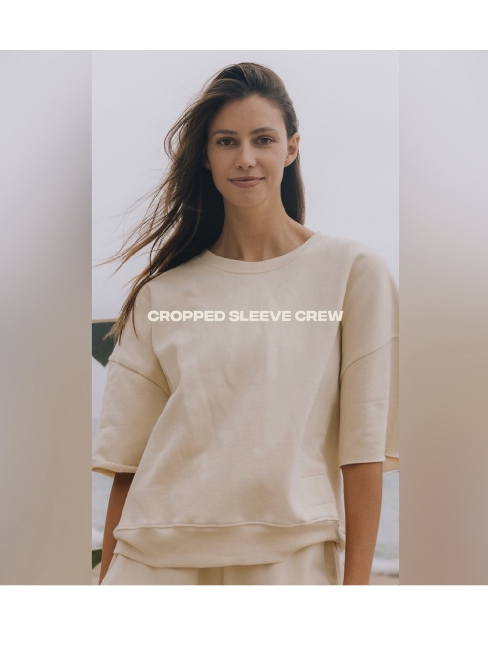 Daily Drills Cropped Sleeve Crewneck Top and shorts in cream